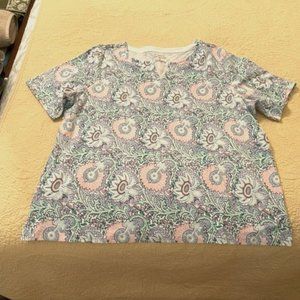 TALBOTS Split-Neck Tee, short sleeve, blue print, 3X